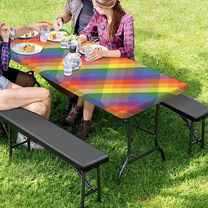 Rainbow LGBT Plaid Pattern Print Picnic Table Cover