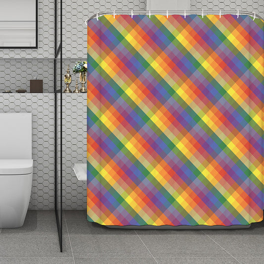 Rainbow LGBT Plaid Pattern Print Polyester Shower Curtain