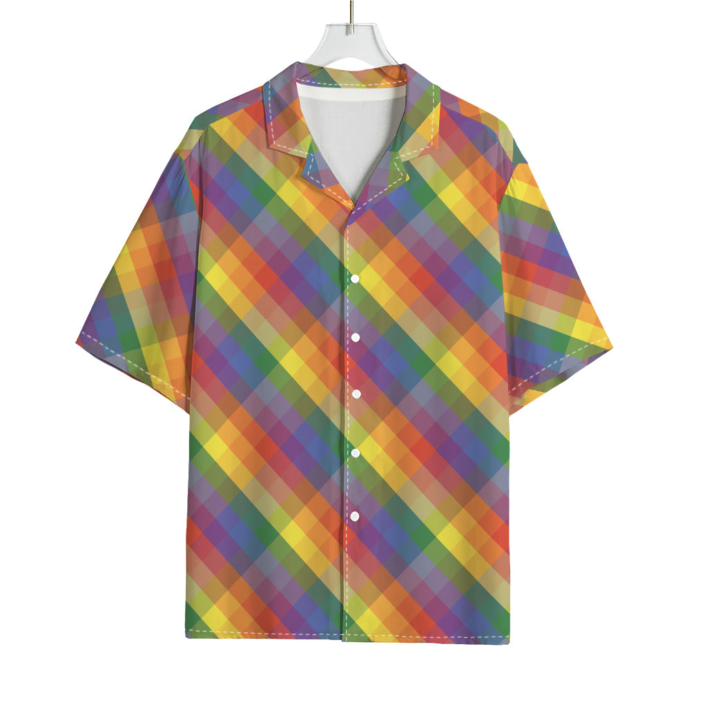 Rainbow LGBT Plaid Pattern Print Rayon Hawaiian Shirt