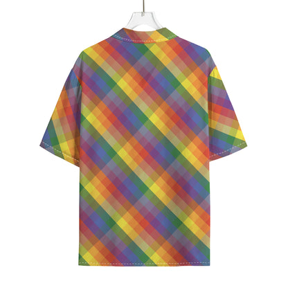 Rainbow LGBT Plaid Pattern Print Rayon Hawaiian Shirt