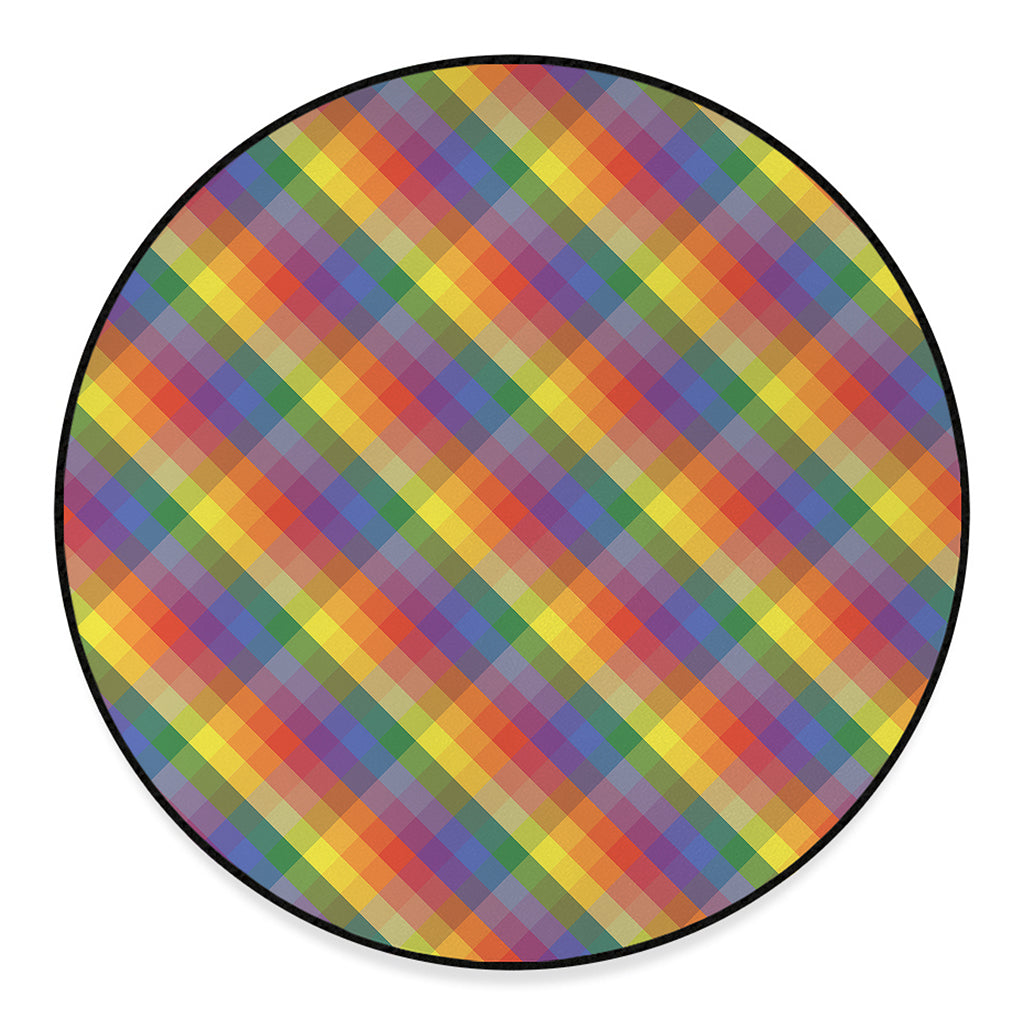Rainbow LGBT Plaid Pattern Print Round Floor Mat