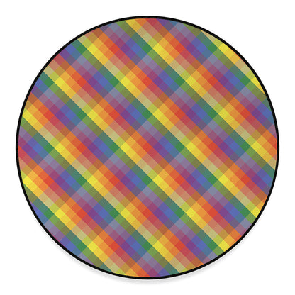 Rainbow LGBT Plaid Pattern Print Round Floor Mat
