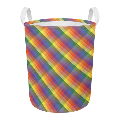 Rainbow LGBT Plaid Pattern Print Round Laundry Basket