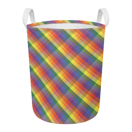 Rainbow LGBT Plaid Pattern Print Round Laundry Basket