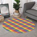 Rainbow LGBT Plaid Pattern Print Round Rug