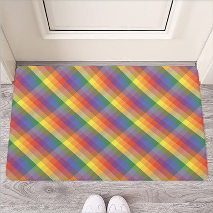Rainbow LGBT Plaid Pattern Print Rubber Doormat