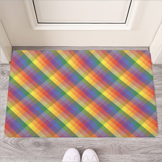 Rainbow LGBT Plaid Pattern Print Rubber Doormat