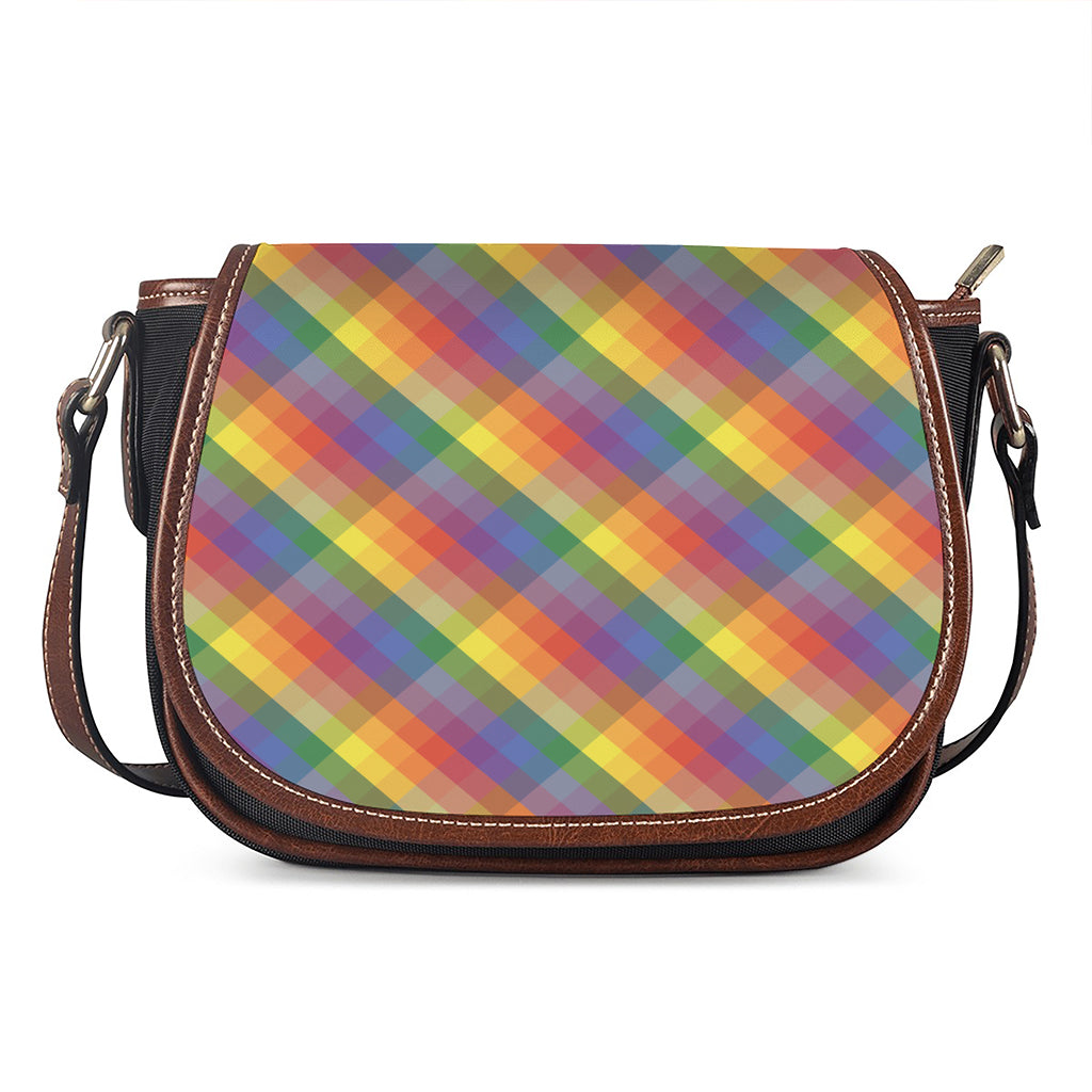Rainbow LGBT Plaid Pattern Print Saddle Bag