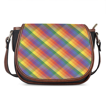 Rainbow LGBT Plaid Pattern Print Saddle Bag