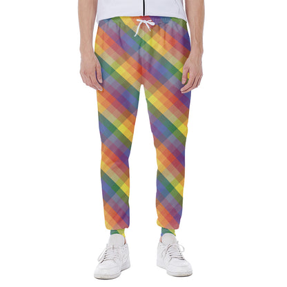 Rainbow LGBT Plaid Pattern Print Scuba Joggers