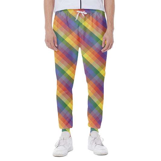 Rainbow LGBT Plaid Pattern Print Scuba Joggers