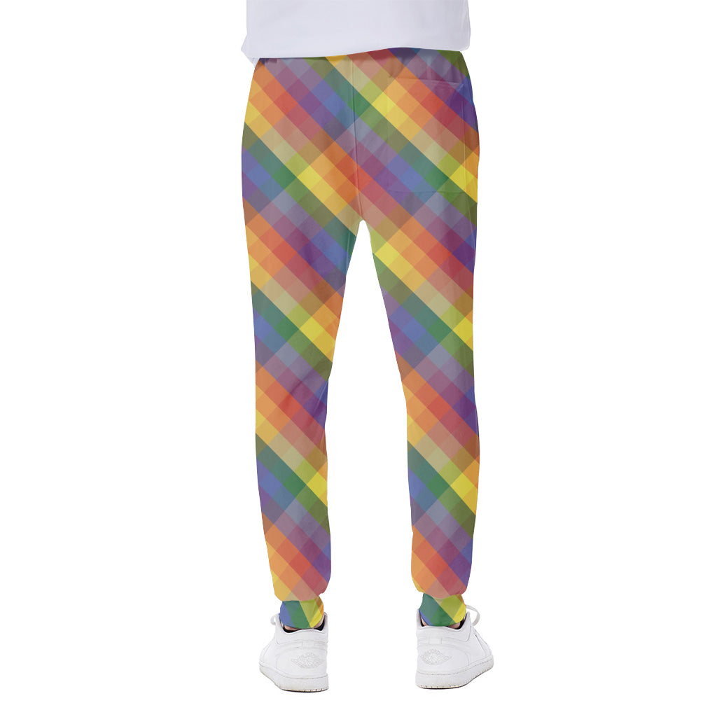 Rainbow LGBT Plaid Pattern Print Scuba Joggers