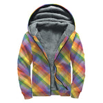 Rainbow LGBT Plaid Pattern Print Sherpa Lined Zip Up Hoodie