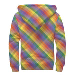 Rainbow LGBT Plaid Pattern Print Sherpa Lined Zip Up Hoodie