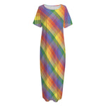 Rainbow LGBT Plaid Pattern Print Short Sleeve Long Nightdress