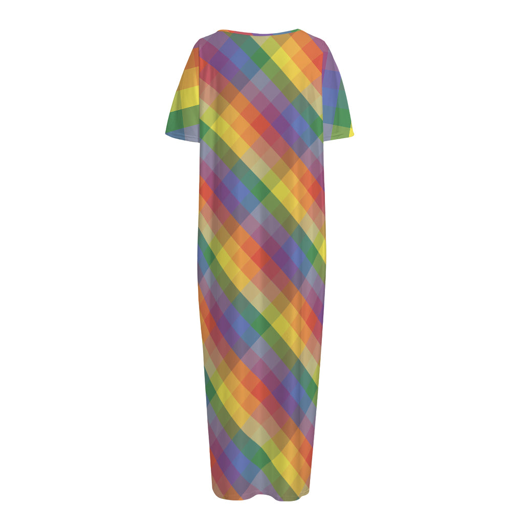 Rainbow LGBT Plaid Pattern Print Short Sleeve Long Nightdress