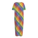 Rainbow LGBT Plaid Pattern Print Short Sleeve Long Nightdress