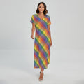 Rainbow LGBT Plaid Pattern Print Short Sleeve Maxi Dress