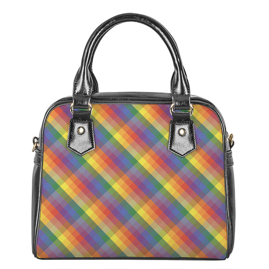 Rainbow LGBT Plaid Pattern Print Shoulder Handbag