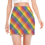 Rainbow LGBT Plaid Pattern Print Side Slit Mini Skirt
