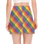 Rainbow LGBT Plaid Pattern Print Side Slit Mini Skirt