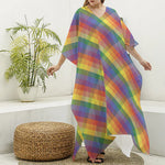 Rainbow LGBT Plaid Pattern Print Silk V-Neck Kaftan Dress
