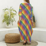 Rainbow LGBT Plaid Pattern Print Silk V-Neck Kaftan Dress