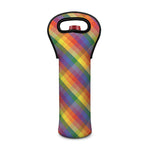 Rainbow LGBT Plaid Pattern Print Single Neoprene Wine Tote