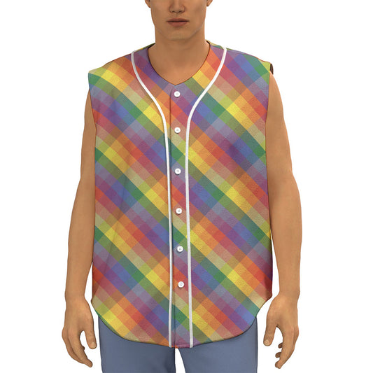 Rainbow LGBT Plaid Pattern Print Sleeveless Baseball Jersey