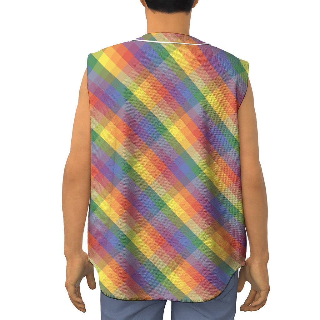 Rainbow LGBT Plaid Pattern Print Sleeveless Baseball Jersey