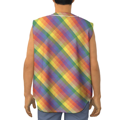 Rainbow LGBT Plaid Pattern Print Sleeveless Baseball Jersey