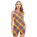 Rainbow LGBT Plaid Pattern Print Sleeveless One Piece Swimsuit