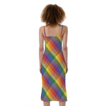 Rainbow LGBT Plaid Pattern Print Slim Fit Midi Cami Dress
