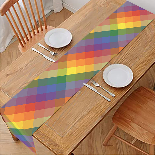 Rainbow LGBT Plaid Pattern Print Table Runner