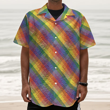 Rainbow LGBT Plaid Pattern Print Textured Short Sleeve Shirt