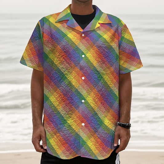 Rainbow LGBT Plaid Pattern Print Textured Short Sleeve Shirt