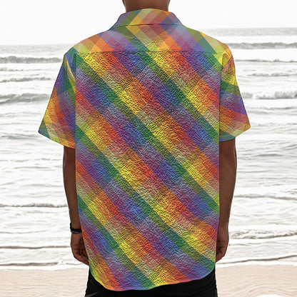 Rainbow LGBT Plaid Pattern Print Textured Short Sleeve Shirt