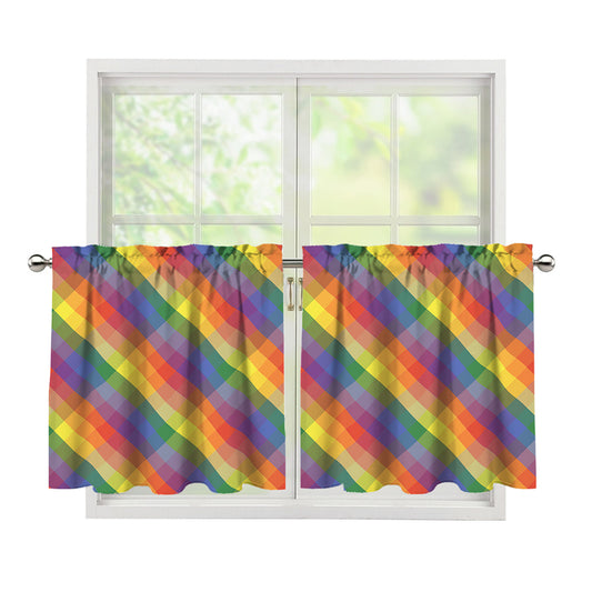 Rainbow LGBT Plaid Pattern Print Tier Curtains
