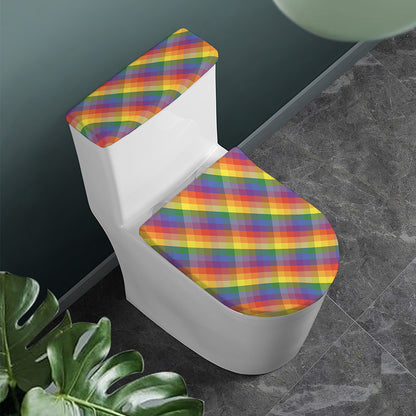 Rainbow LGBT Plaid Pattern Print Toilet Lid And Tank Cover Set