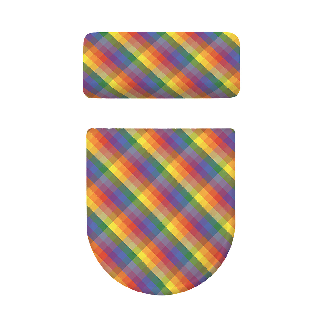 Rainbow LGBT Plaid Pattern Print Toilet Lid And Tank Cover Set