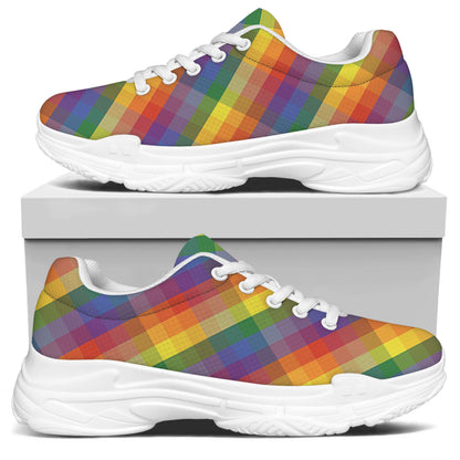 Rainbow LGBT Plaid Pattern Print White Chunky Shoes