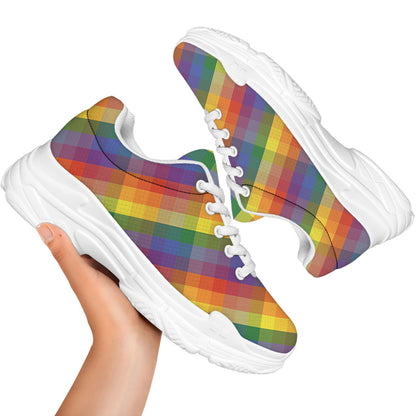 Rainbow LGBT Plaid Pattern Print White Chunky Shoes