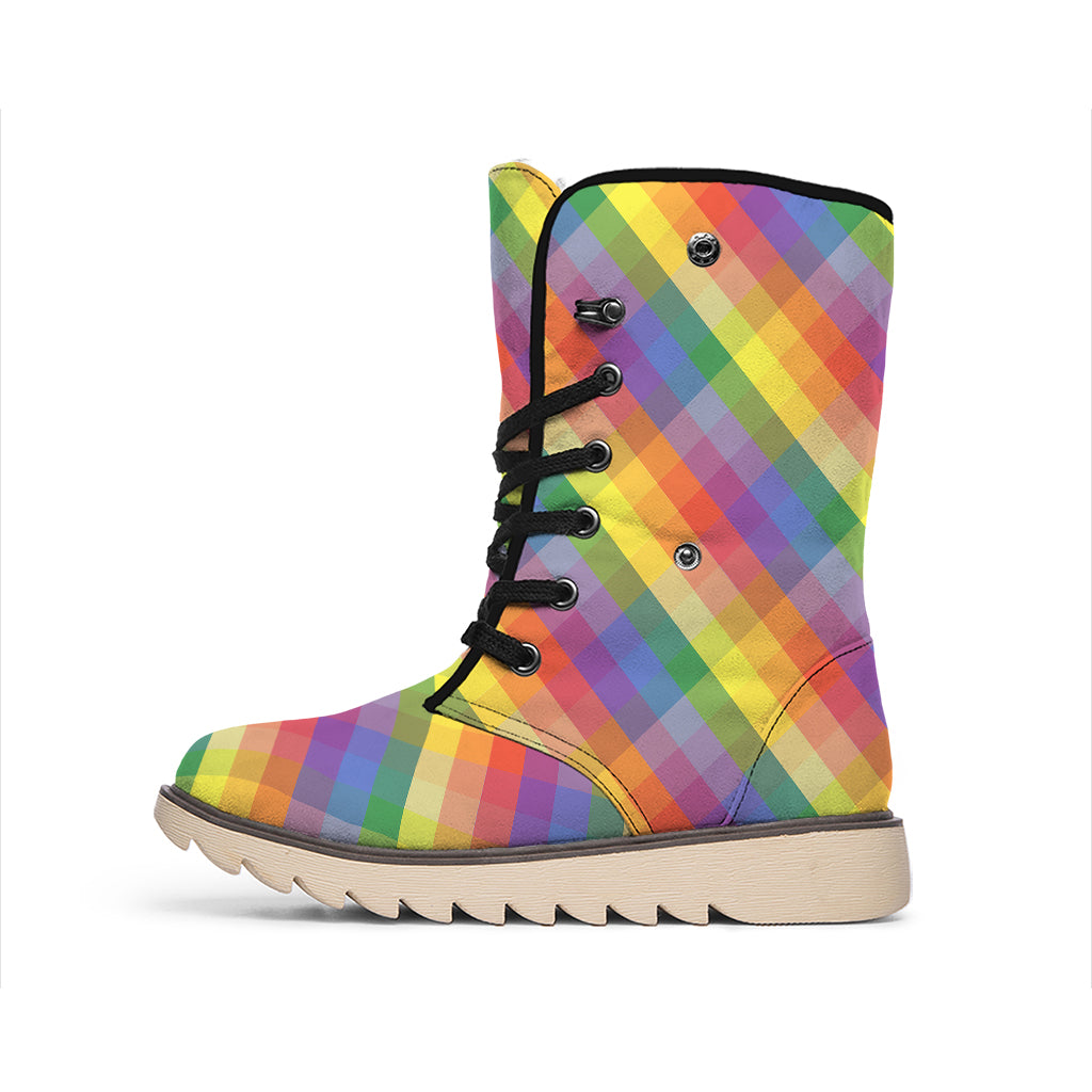 Rainbow LGBT Plaid Pattern Print Winter Boots