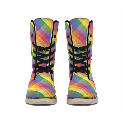 Rainbow LGBT Plaid Pattern Print Winter Boots