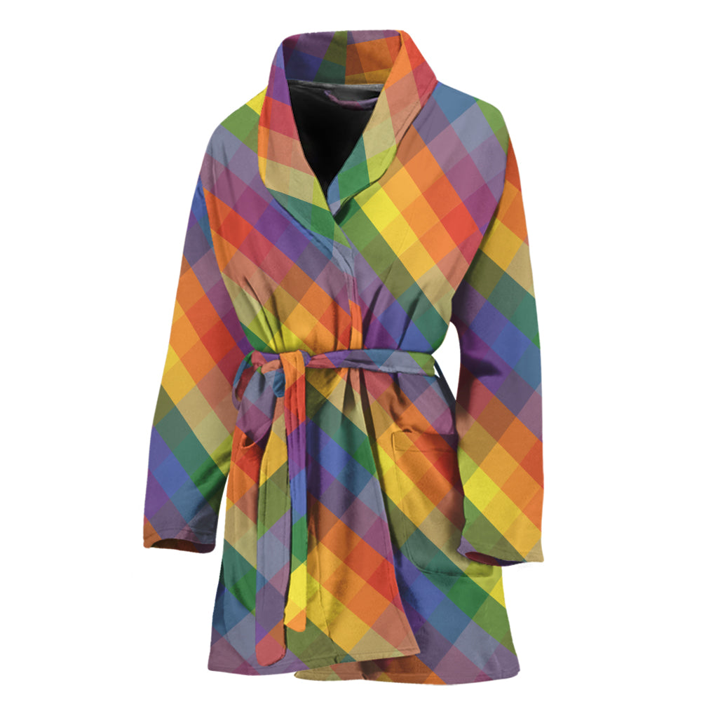 Rainbow LGBT Plaid Pattern Print Women's Bathrobe