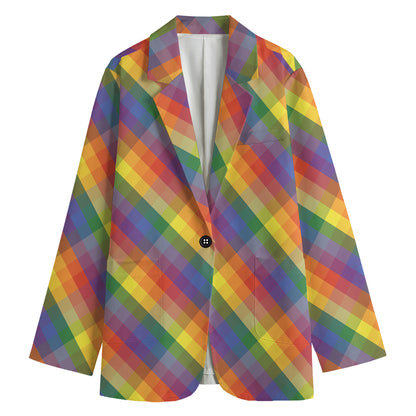 Rainbow LGBT Plaid Pattern Print Women's Blazer
