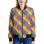 Rainbow LGBT Plaid Pattern Print Women's Bomber Jacket