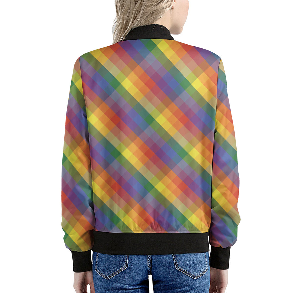 Rainbow LGBT Plaid Pattern Print Women's Bomber Jacket