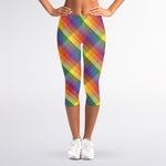 Rainbow LGBT Plaid Pattern Print Women's Capri Leggings