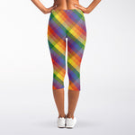 Rainbow LGBT Plaid Pattern Print Women's Capri Leggings